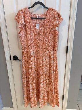 Maurices Coral and White Floral Midi Dress